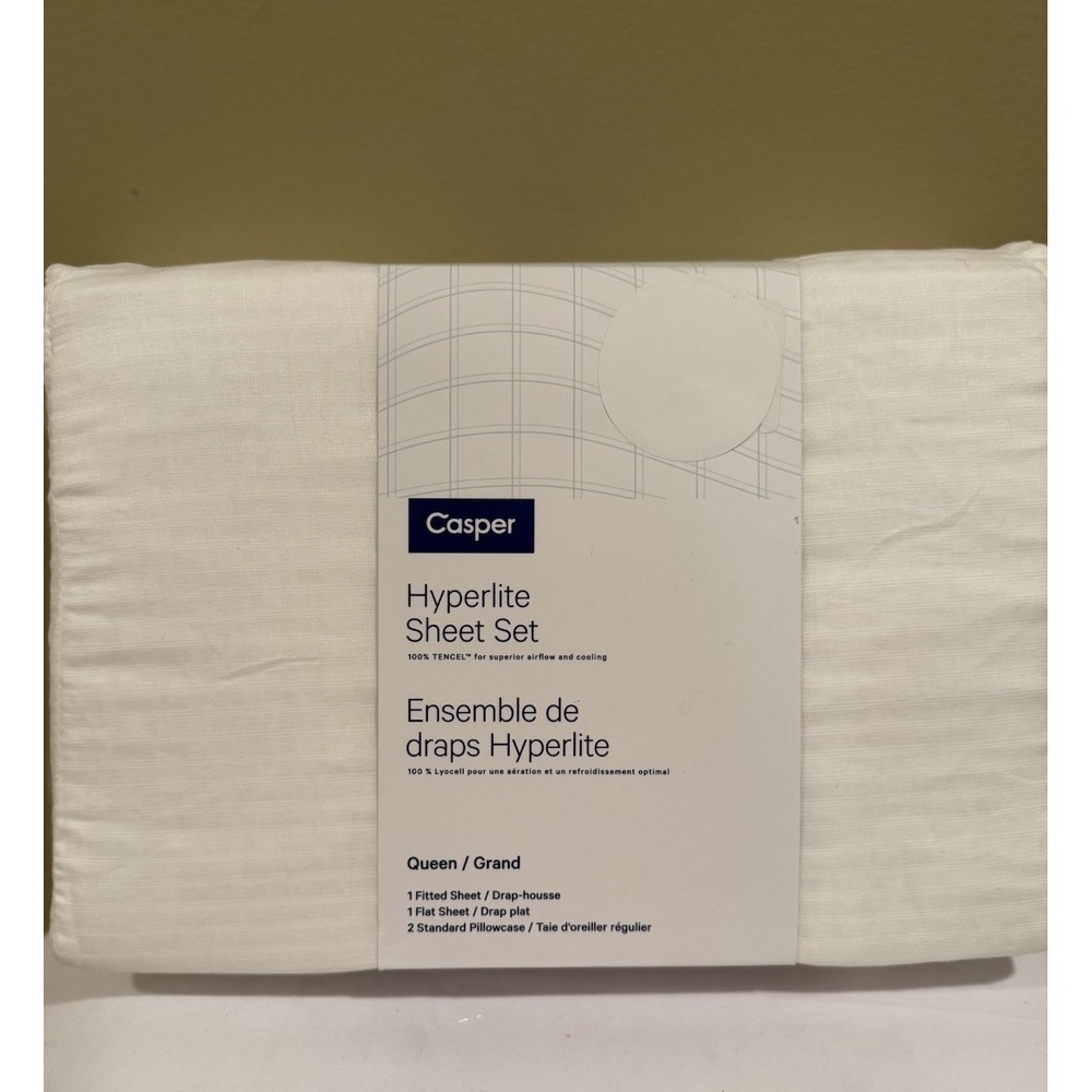 Casper Hyperlite Cooling Grid Weave 100% Lyocell WHITE 4pc QUEEN Sheet Set NWT!